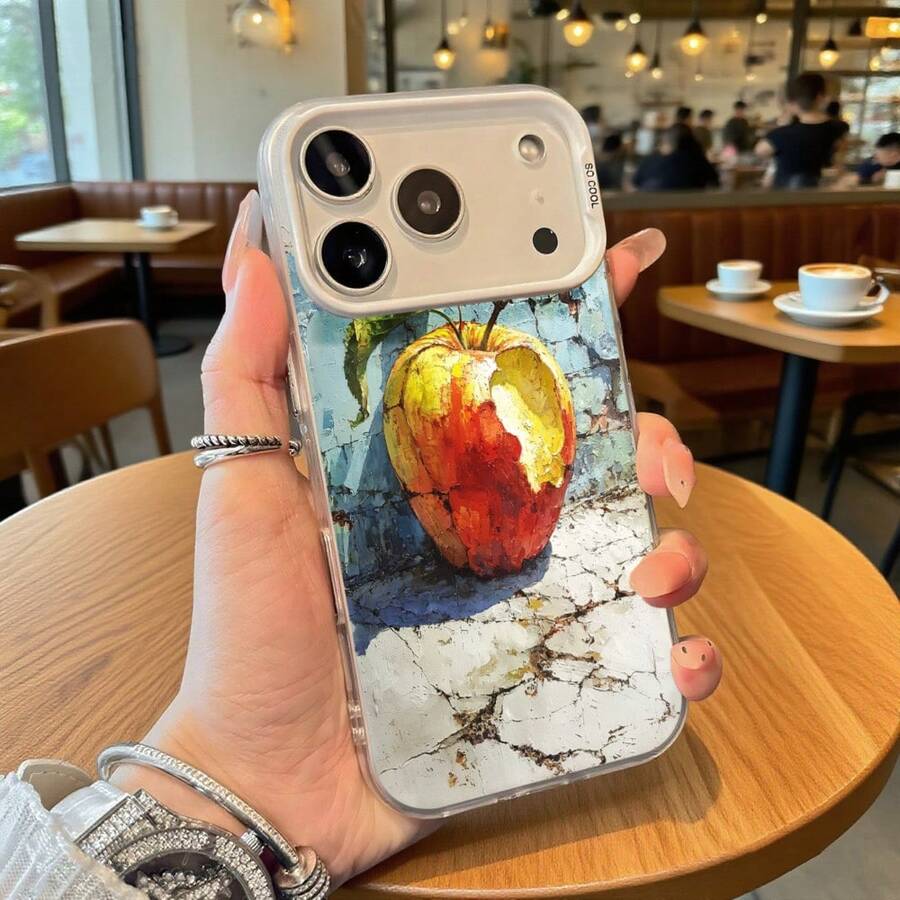 Funda de Teléfono Diseño de Pintura de Fruta de Manzana Blanca para iPhone 14 13 12 11 Pro Max y Galaxy S23 S22 S21 S20 Opción de Regalo Ideal para Todas las Estaciones - Plateado - Ver 1