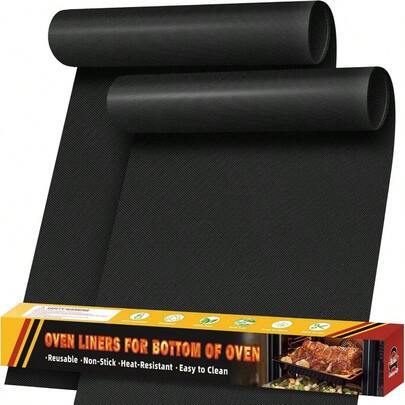 2 Pack Oven Liners Bottom Of Oven, 17 Inchx25 Inch Heavy Duty Non - Stick Oven Liner, Reusable Heat Resistant Grill Baking, Roaster Liners, Fits, Gas, Toaster Ovens Black