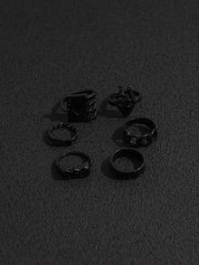 6pcs Punk Style Dripping Oil Heart Letter Poker Card Rings Set For Women