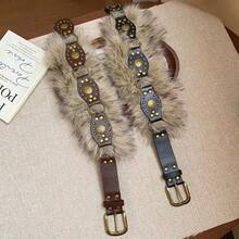 1pc Coffee Color  Adjustable Length Personalized Retro Chic Soft Fluffy Rabbit Fur Trim Durable PU Leather Niche Fashion Warm Waist Belt, Vintage Boho Coffee Brown Fur Decor Metal Studs Aesthetic Statement Waist Cincher Stylish Outfit Accent Y2K  Fashion Belt For Fall Autumn Halloween Thanksgiving Holiday Parties Daily Casual Wear Date Nights Bridal Events Winter Gatherings Cozy Streetwear Dress Up Outfits Versatile Waist Accessory  Wardrobe Staple Gift For Bride Bridesmaids Her - 咖啡 - 查看 4