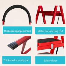 [Durable Folding Ladder] 500 Lbs Capacity, Durable, Lightweight 2/3/4/5-Step Portable Folding Ladder | Heavy-Duty, Anti-Slip Pedals, Sturdy Design For Home And Industrial Use, Ideal For Home, Garage, Workshop, Construction Sites, Robust Handrails - Đỏ - Xem 6