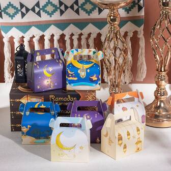 7pcs/14pcs/21pcs Ramadan And Eid Gift Box Small Gift Box Recycling Party Gift Box Printed Cardboard Box Suitable For Date Box, Candy, 7 Patterns Available, Suitable For Eid Gift Giving, New Year Gift Giving