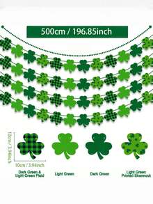 4 chiếc biểu ngữ vòng hoa cỏ ba lá bằng nỉ - Đồ trang trí Ngày Thánh Patrick - Biểu ngữ kẻ caro màu xanh lá cây đậm xanh lá cây nhạt Ngày Thánh Patrick vui vẻ cho lò sưởi tại nhà, văn phòng, đồ dùng tiệc Ngày lễ Ireland cho trang trí nhà hàng, trang trí khách sạn, trang trí phòng ngủ, trang trí phòng khách; - Nhiều màu - Xem 5