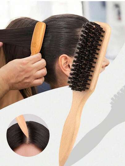 1pc Boar Bristle Smooth Comb, Suitable For Creating Sleek Ponytails, Smoothing Flyaways, Styling Frizzy Hair, Controlling Hairline - Wide Tail Comb, Can Be Used For Parting And Sectioning, Hair Styling Tool