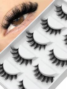 5对蓬松仿貂毛假睫毛，包含纤细、浓密、卷翘、3D自然和猫眼款式，适合派对和日常佩戴。 - 黑色 - 查看 2