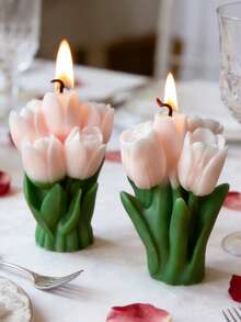 1支郁金香花束造型香氛蜡烛，持久燃烧，无烟，营造浪漫氛围，适用于情人节、周年纪念日、婚礼、生日派对、烛光晚餐、家居装饰，多种颜色可选。 - 彩色 - 查看 7