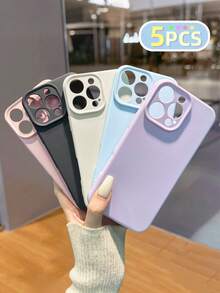 5pcs Candy Color Soft Silicone-Like Texture Solid Color Phone Case, Compatible With IPhone 17/17 Pro/17 Pro Max/16/16 Pro Max/15 XR/7/8/15 Pro Max/12 Pro Max/13 Pro Max/14 Pro Max/13/14/11/12/P14/P11/P12, Shockproof Soft Phone Cover - Multicolor - View 19