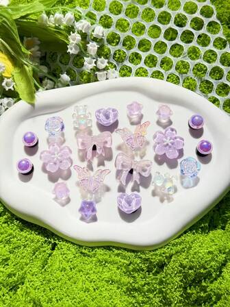 20 st. mjuka flerfärgade skoberlocker i harts, avtagbara - vågigt hjärta, nallebjörn, rosett, fjäril, pärlor och dekorationer - gör-det-själv-skotillbehör för kvinnors sportsandaler, träskor, stövlar - perfekt för påsk, födelsedag, alla hjärtans dag, mors dag, halloweenpresenter - livfulla lila och fler färgade pärlor och strassmönster - för kvinnor, glänsande skodekorationer, skoklämmor, skonitar och smycken