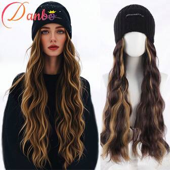 22 Inch Long Straight Wavy Wig, Synthetic Fiber Material, With Elastic Knit Cap - Knit Cap Wig, High-Temperature Fiber, 100% Density, Natural And Realistic, Suitable For Daily Wear, Basic Style