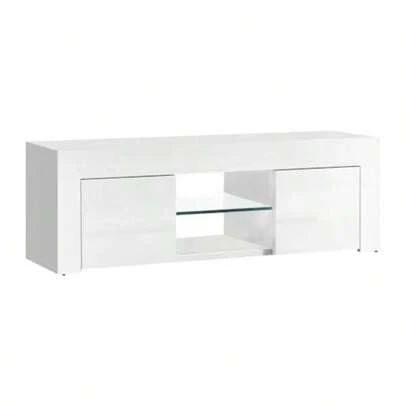 TV Unit Cabinet Entertainment Units Wood Stand Table Cabinets Storage Shelf Organiser Cupboard Home Living Room Bedroom Furniture With 2 Drawer And Cable Management Holes High Gloss White
