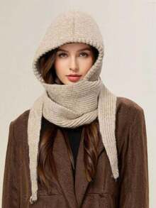 1pc Women's Solid Color Triangle Hooded Scarf, Cute Street Style Nylon, Fashion Versatile & Playful, Suitable For Indoor/Outdoor Commute Wear, Autumn/Winter - Multicolor - View 2