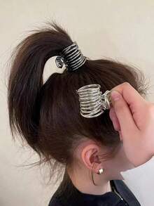 2pcs Women's Simple High-Grade Metal Hair Claws, Hair Clips With Ponytail Holder, Suitable For Daily Use, Going-Out, Washing Face, Makeup, Hair Styling, Clothing Matching Accessories Hair Jaw Clip Hair Clamps Hair Clutch Hair Catcher Clip, Elegant, School Stuff, College Fall Winter Claw Clip Hair Accessories For Women For Vacation Outfits Woman - Đen và trắng - Xem 2