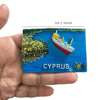 Ins Style Cyprus Travel Souvenir Refrigerator Magnets, 3D Cruise Ship & Ocean Element Decorative Magnets, Collectible Small Items