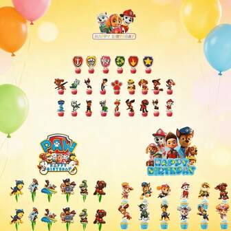 25pcs/Set Birthday Party Paw Patrol Theme Cake Toppers Banner Flag Decorations Party Picks Events Supplies Cupcake Decorations