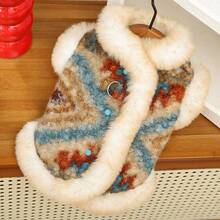 1pc Pet Clothes Autumn/Winter New Arrival, Fairisle Double Layer Fleece Cardigan Vest Jacket - Multicolor - View 13