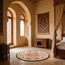 1pc Vintage Floral Pattern Printed Round Rug/Carpet, Faux Wool Material, Low Pile, Foldable & Machine Washable, Suitable For Bedroom, Living Room, Study, And More Scenes - Multicolor - View 3