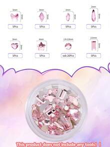 Kit de 55 à 60 bijoux dentaires, bijoux de dents à la mode à faire soi-même, cristaux brillants de formes variées, idéal pour les débutants (sans lampe UV).