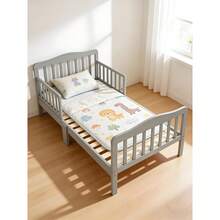 Wooden Baby Toddler Bed Children Bedroom Furniture With Safety Guardrails Gray - Màu Xám nhạt - Xem 3