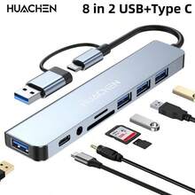 Estación de Acoplamiento 8-En-1 USB 3.0 Tipo-C Transferencia de Alta Velocidad 5Gbps Adaptador OTG Tipo-C a USB 3.0 Hub para Portátil Lector de Tarjetas TF/SD y Adaptador de Audio de 3.5mm Multi-Puerto, Compatible con Computadora, Teléfono, Cámara, Proyector y Otros Dispositivos - gris plateado - Ver 12