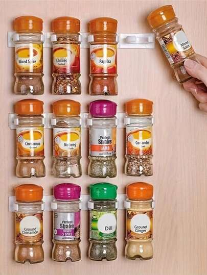 3pcs Heavy Duty Plastic Adjustable Wall Mounted Spice Rack, With Perforated Shelves And Suction Cups/Legs, Space Saving Spice Organizer Fits Cabinets, Pantries, Countertops - For Spice Jars And Containers