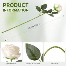 1/5/10 Pcs Artificial Roses Bulk Fake Roses With Long Stem Silk Rose Bouquets Artificial Flower Girlfriend Gift For Bridal Wedding Flowers Wedding Table Centerpiece Valentine's Day Decorations Floral Arrangement Garden DIY Home Decor Wreath Making Supplies - White - View 2