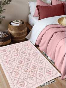 1pc Bohemian Modern Paris Pink Floral Carpet, Suitable For Living Room; Non-Slip Rust Red Retro Farmhouse Printed Carpet, Suitable For Bedroom, Dining Room, Dorm, Office, Home Decor