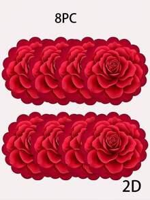 2/4/6/8pcs Red Rose Placemats, 2D Digital Print Non-Slip Polyester Tablemats, 35cm/3.8inch Machine Washable, Suitable For Daily Dining, Kitchen Table, Home Decor, Valentine's Day, Outdoor Parties, Tableware Decoration | Vibrant Table Accents | Polyester Placemats - Rose Red - View 12
