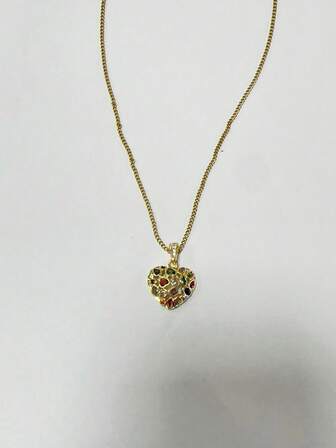 1 件金色不锈钢链式项链，带方晶锆石心形吊坠，适合时尚、休闲、复古、中性、街头、日常、工作、时尚、情侣、派对、情人节、节日装扮情人节、妈妈、母亲、母亲节、礼物