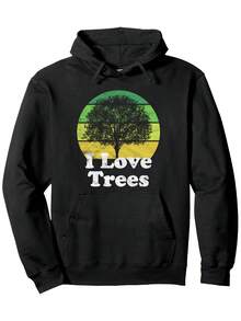 1pc Men-S Plus Size Hooded Sweatshirt - With Green And Yellow Tree Graphic And I Love Trees Text - Heavyweight Longeeve Pullover Hoodie, Regular Fit Casual Streetwear For Everyday _426 - Đen 7 - Xem 1