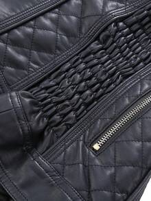 Women's PU Leather Jacket - Elegant Minimalist, With Belt, Pockets, Zipper, Suitable For Autumn, Winter, Spring - Black - View 8