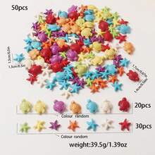 50件/套彩色串珠配件，可爱海龟/星星形状散珠，手工DIY首饰制作材料，手链，项链，发饰，家居装饰，海滩主题派对和婚礼装饰，鱼缸和花瓶填充物，装饰珠子套装，多种颜色可选 - 彩色 - 查看 4