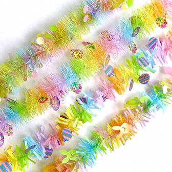 2pcs Easter Colorful Striped Eggs, Rabbit, Chicks, Lily Flower Easter Decorations, Home Party Background, Door Decor, Wall Decor, Wreath