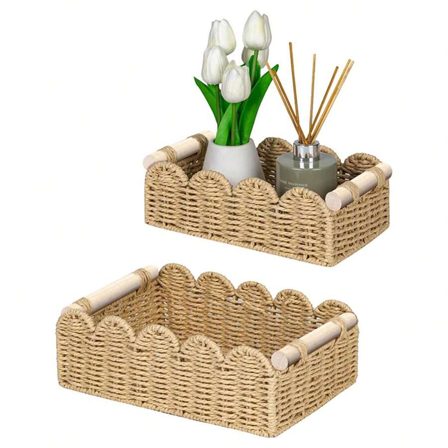 1 Giỏ đựng đồ hình quạt bằng dây giấy, kiểu dáng Bohemian, thích hợp cho nhà cửa, phòng khách, phòng ngủ, kệ phòng tắm, bàn cà phê, giá sách, dùng để đựng đồ và trang trí, có thể đựng khăn giấy, bình hoa, nến thơm và các vật dụng linh tinh khác. - Nhiều màu - Xem 1