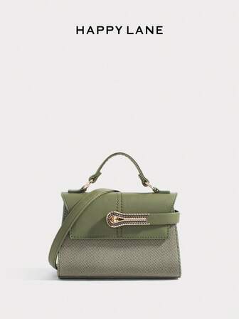 Retro Fashion Classic Patchwork Green Handbag, Elegant Commuter Tote Bag, High-End Square Bag With Twist Lock Closure Design. This Bag Is Suitable For Travel, Shopping And Party Attendance, Combining Elegance And Luxury, Showcasing Feminine Charm.