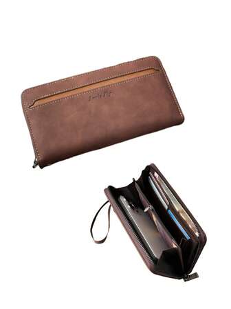  男士手机钱包，带腕带 | HOVI'S 经典 PU 皮革拉链手拿包，大号 19.5 厘米设计，可装智能手机及日常必需品