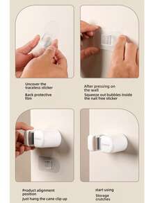 1个免钻孔壁挂式拐杖架 - 重型床边拐杖支架，带防滑吸盘，适用于医院等场所的床边辅助工具 - 安装简便，节省空间，行动辅助工具（无需螺丝） - 均碼 - 查看 6