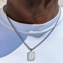 قلادة رجالية من الفولاذ المقاوم للصدأ 304 بنمط هندسي هيب هوب مع 26 حرف أولي، مناسبة للارتداء اليومي وكهدية عيد ميلاد للحبيب - فضي - مشاهدة 18