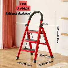 [Durable Folding Ladder] 500 Lbs Capacity, Durable, Lightweight 2/3/4/5-Step Portable Folding Ladder | Heavy-Duty, Anti-Slip Pedals, Sturdy Design For Home And Industrial Use, Ideal For Home, Garage, Workshop, Construction Sites, Robust Handrails - Đỏ - Xem 10