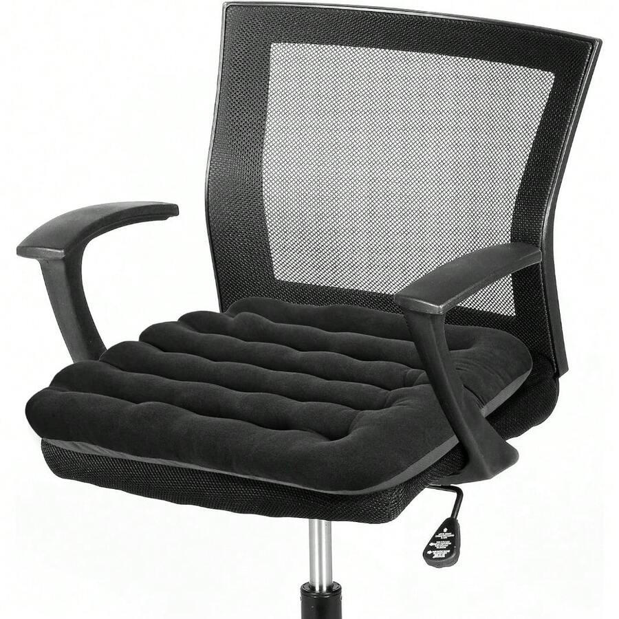 Good Support Office Chair Cushion Padded, Soft Velvet Comfortable Non-Slip Seat Cushion For Computer Desk Kitchen Chair (1 Count, Black) - 黑色 - 查看 1