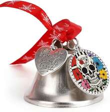 Adornos de campana de Navidad, esqueleto y flores, campanas de Navidad en blanco y negro, colgante de árbol de Navidad de plata vintage con dije rústico, regalos de de boda para decoración del - Campana del amor - Ver 11