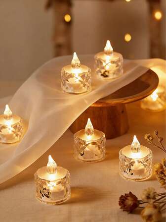 24 件/10 件/5 件/3 件/1 件 亚克力水晶电子蜡烛灯，迷你 LED 逼真透明玫瑰灯，用于圣诞夜装饰，电池供电，玫瑰菱形图案投影蜡烛灯，适用于求婚、情人节、万圣节、圣诞节、浪漫场合、家居装饰、餐桌氛围 + 圣诞冰山灯