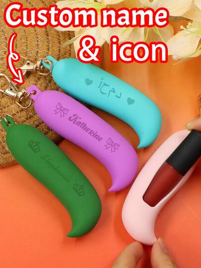 Custom Lipstick Case With Name, Holder, Personalized Holder, Lip Balm Holder, Customized Lip Gloss Holder Keychain, Customizable Lipstick Protective Case, Valentine'S Day, Birthday Gifts, Silicone, Travel Essentials, Wedding Accessories, Family, Couple, Sisters, Friend, Mom