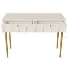 Vanity With 2 Drawers, 76.5 Cm High, Tall Bedroom Dresser, White-Edged Cabinet, Bedroom Chest Of Drawers, Cream/White - H76.5 / W100 / D45 Cm - White - View 7