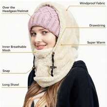 Pasamontañas de invierno con forro de piel sintética - Capucha completa + orejeras + cuello, máscara de esquí elegante, adecuada para esquiar, hacer snowboard y actividades al aire libre en clima frío - Negro - Ver 5