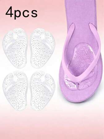 4pcs/2pairs Sticky Toe Grip Forefoot Pads, Arch Support Anti-Slip Massage Forefoot Cushions For Sandals, Flip Flops