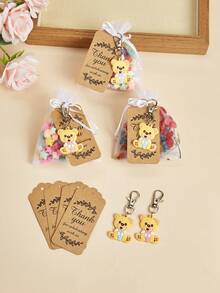 4个/12个/20个装泰迪熊礼品袋，泰迪熊礼品套装，派对礼品袋，可爱泰迪熊钥匙扣，可爱动物钥匙扣，泰迪熊钥匙扣，动物礼品吊坠配件，艺术创意礼品袋，附赠透明硬质毛线袋