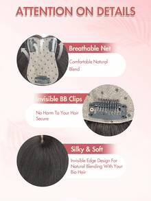 1件装女士真人发片 - 长直深棕色自然款假发，适合脱发和头发稀疏人群，一体式夹式接发，造型百变，适合所有种族，增加发量 - 彩色 - 查看 9