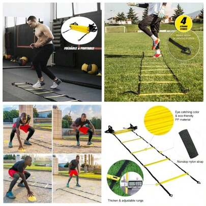 Kit de Entrenamiento para Futbol Equipo de Escalera de Agilidad Kit Agility Ladder Escalera de Ftbol con 12 Peldaos con 12 Conos y 4 Estacas Equipo de Entrenamiento de Ftbol Baloncesto Bisbol