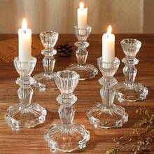 1/2/4pcs European Style Glass Hexagon Candle Holders, Multi-Color, Wedding Table Decor, Restaurant Decoration, Candle Holders For Party & Banquet - Multicolor - View 3