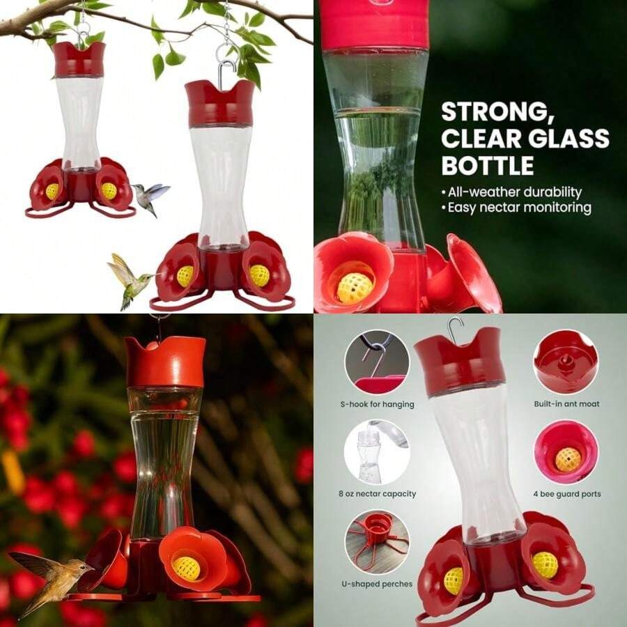 Perky-Pet 203CPBN-2 - Alimentadores de colibrí de Vidrio para Exteriores con Perchas, Foso de Hormiga, Protectores de Abejas, Paquete de 2(Vidrio claro 2 comederos para colibríes) - Unitalla - Ver 1